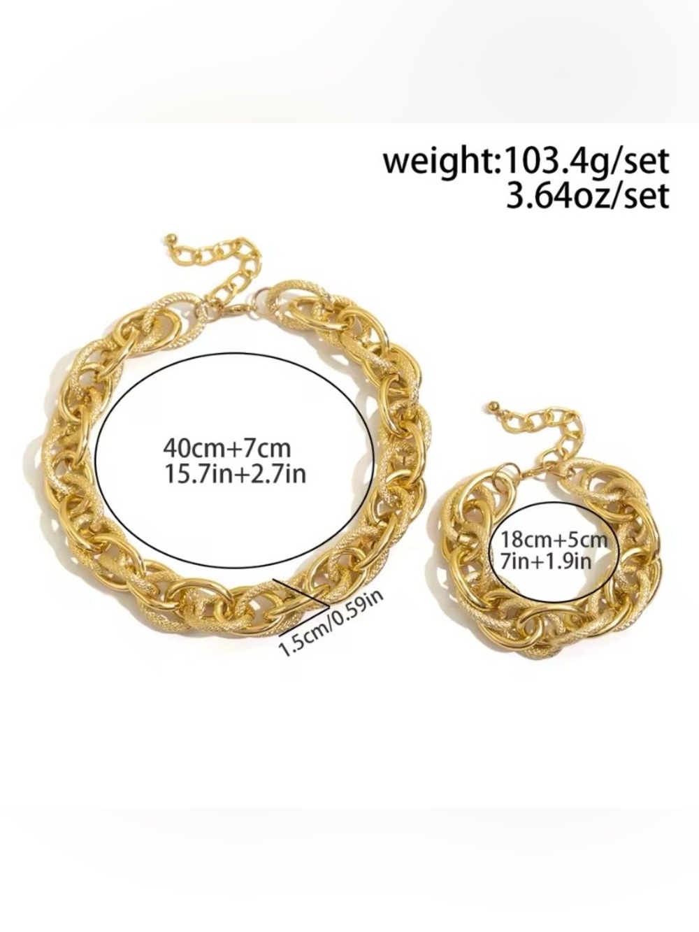 NEW! 2 pcs Elegant Gold Chunky Link Necklace and Bracelet Set. A2-78 - Picture 6 of 7
